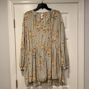 H&M Floral Long Sleeve Tiered Dress
